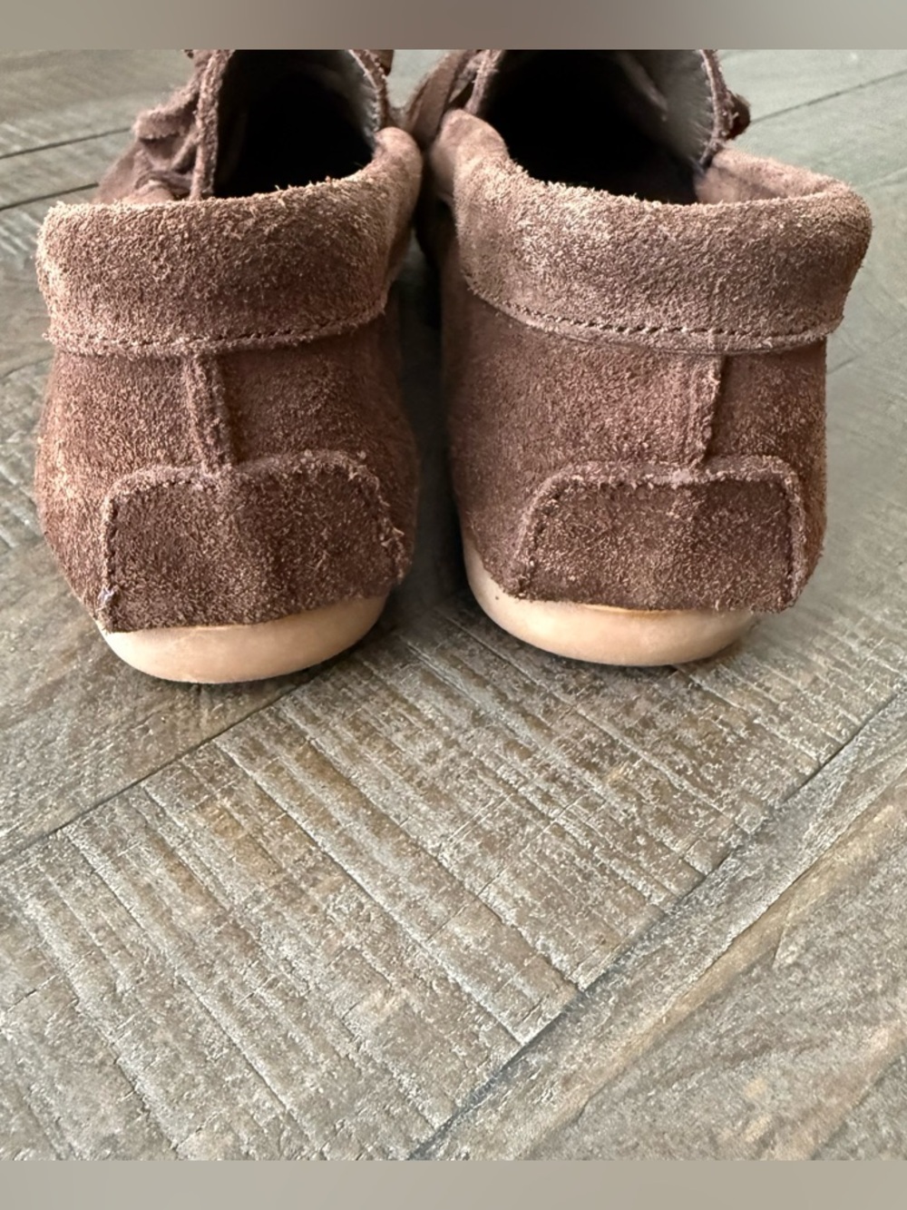 Women's Brown Suede Tassel Moccasins with Peace Logo - Picture 5 of 15